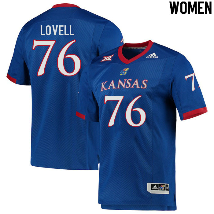 Women #76 Spencer Lovell Kansas Jayhawks College Football Jerseys Stitched Sale-Royal